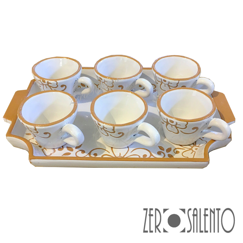 Set Tazzine da Caffè con Vassoio in Terracotta Ceramica bianca