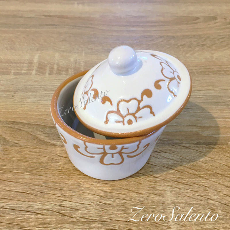 Set Tazzine da Caffè con Vassoio e Zuccheriera in Terracotta decoro a  incisione